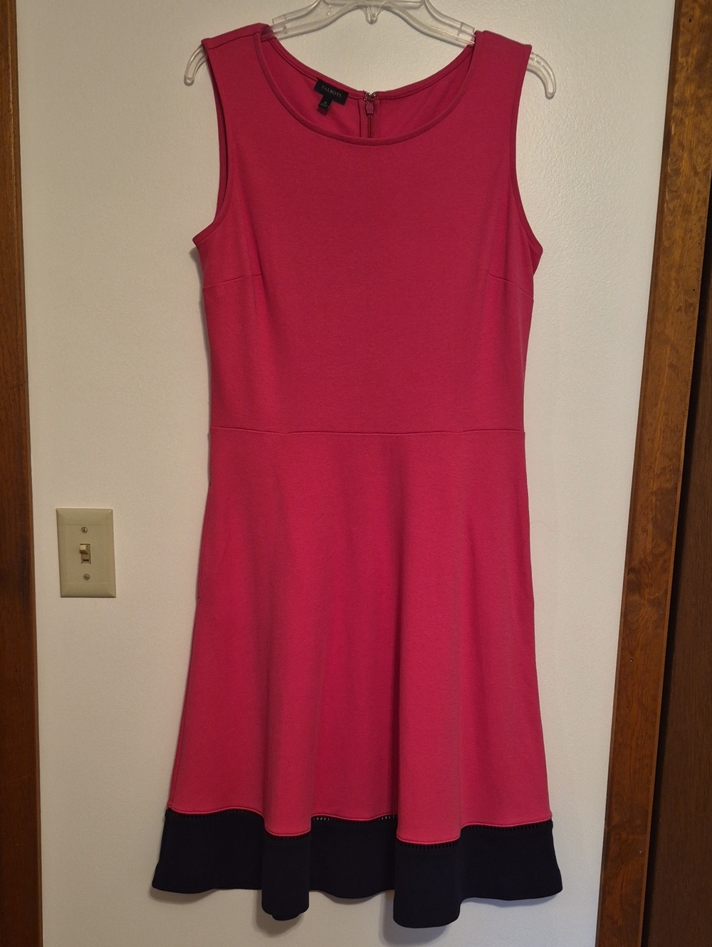 Talbots Hot Pink Sleeveless Fit-and-Flare Dress with Black Hem SZ M